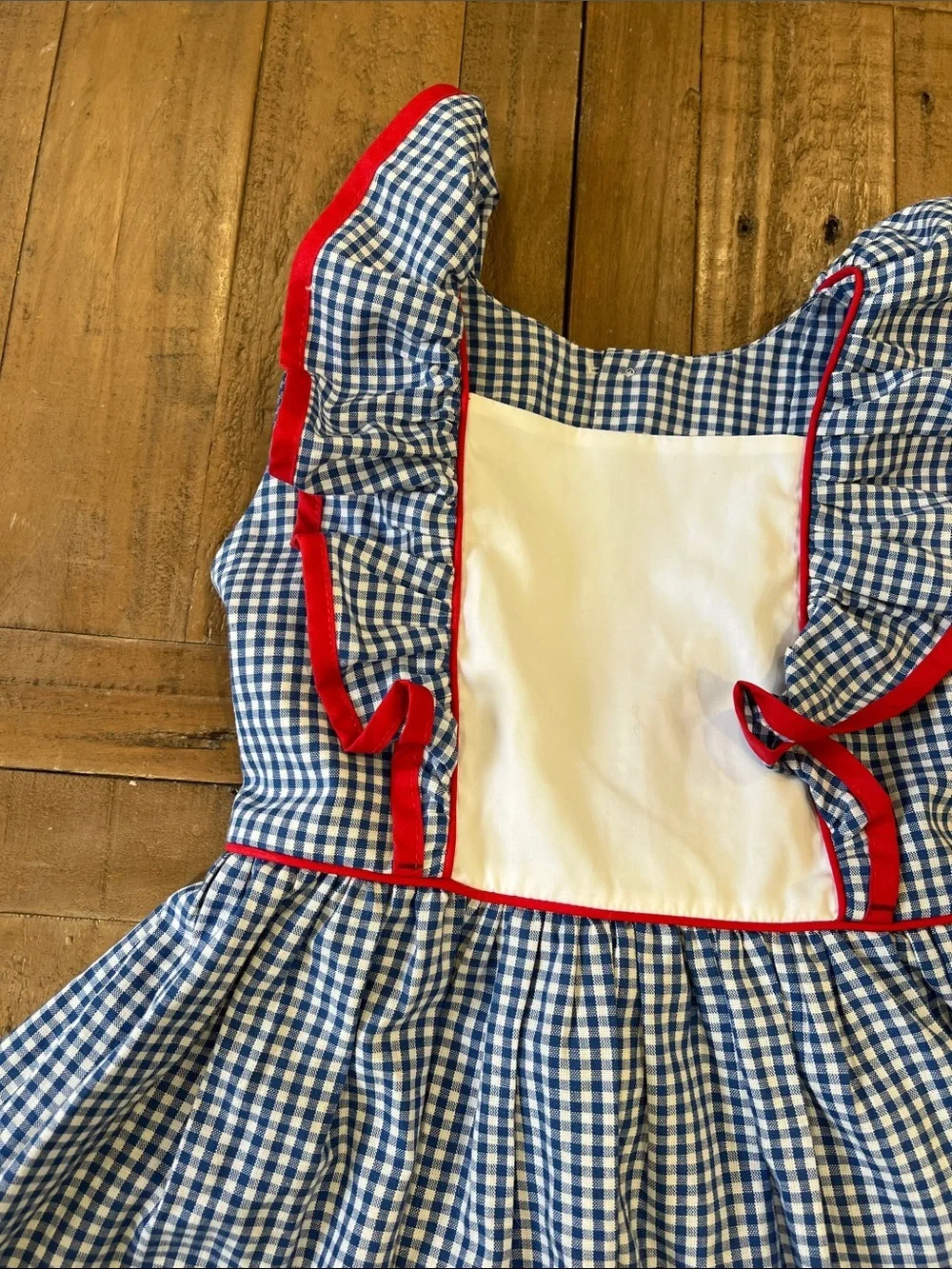 Boutique blue checkered ruffle shoulder dress girls 5-6 years Americana